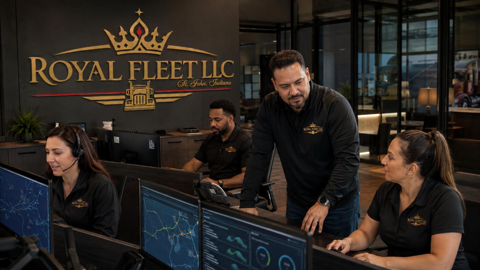 Royal Fleet dispatch professionals coordinating shipments in the operations center
